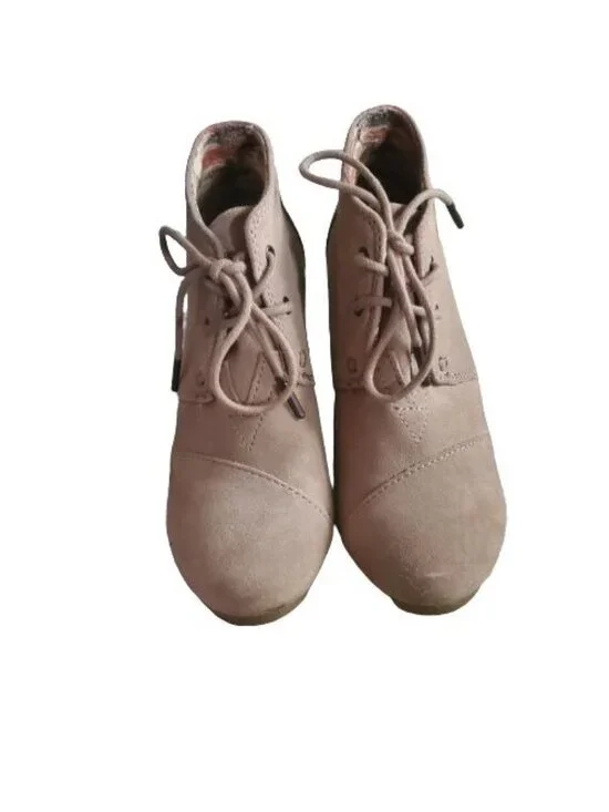 TOMS Embossed Suede Desert Wedge Casual Ankle Booties Taupe Women's Size 5 - Picture 8 of 15